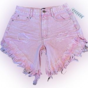 NWT BDG cutoff distressed hot pink acid wash denim shorts